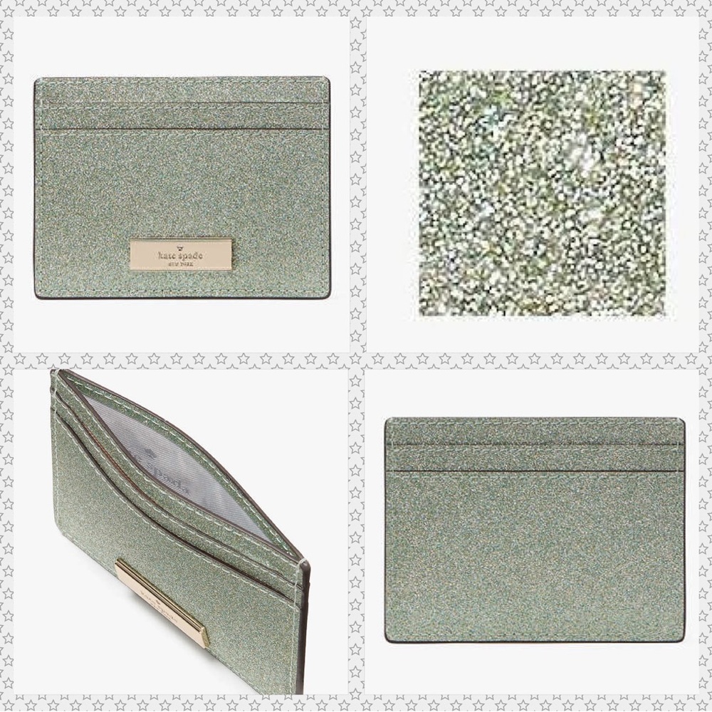 Kate Spade Glitter Card Holder NWT Seawater Sea Green Sparkle w/ the box! Boxed! - Picture 2 of 8